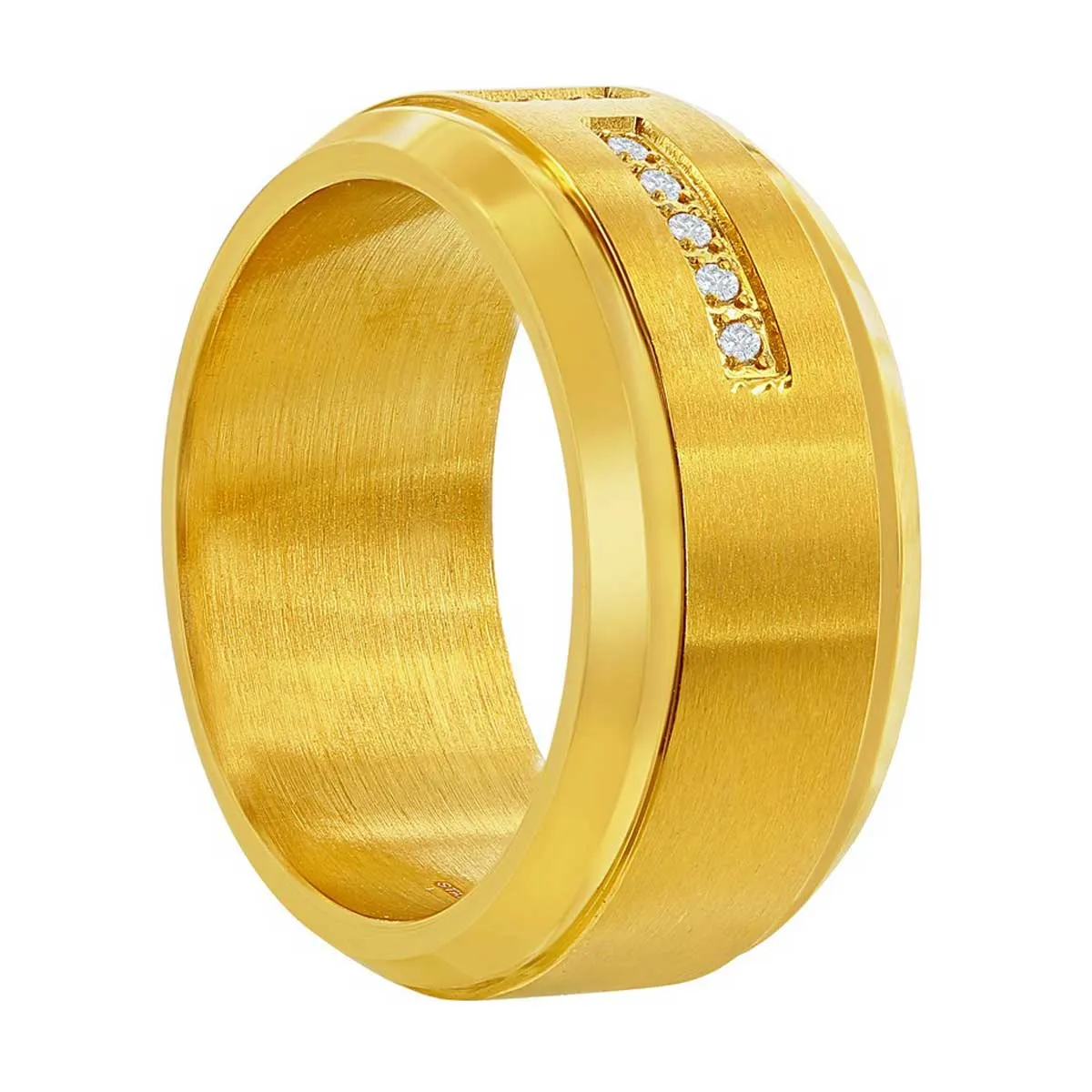 Classic Jewelry Men's Ring - Stainless Steel Polished Gold Tone White CZ, Size 9 | SW-2108-9