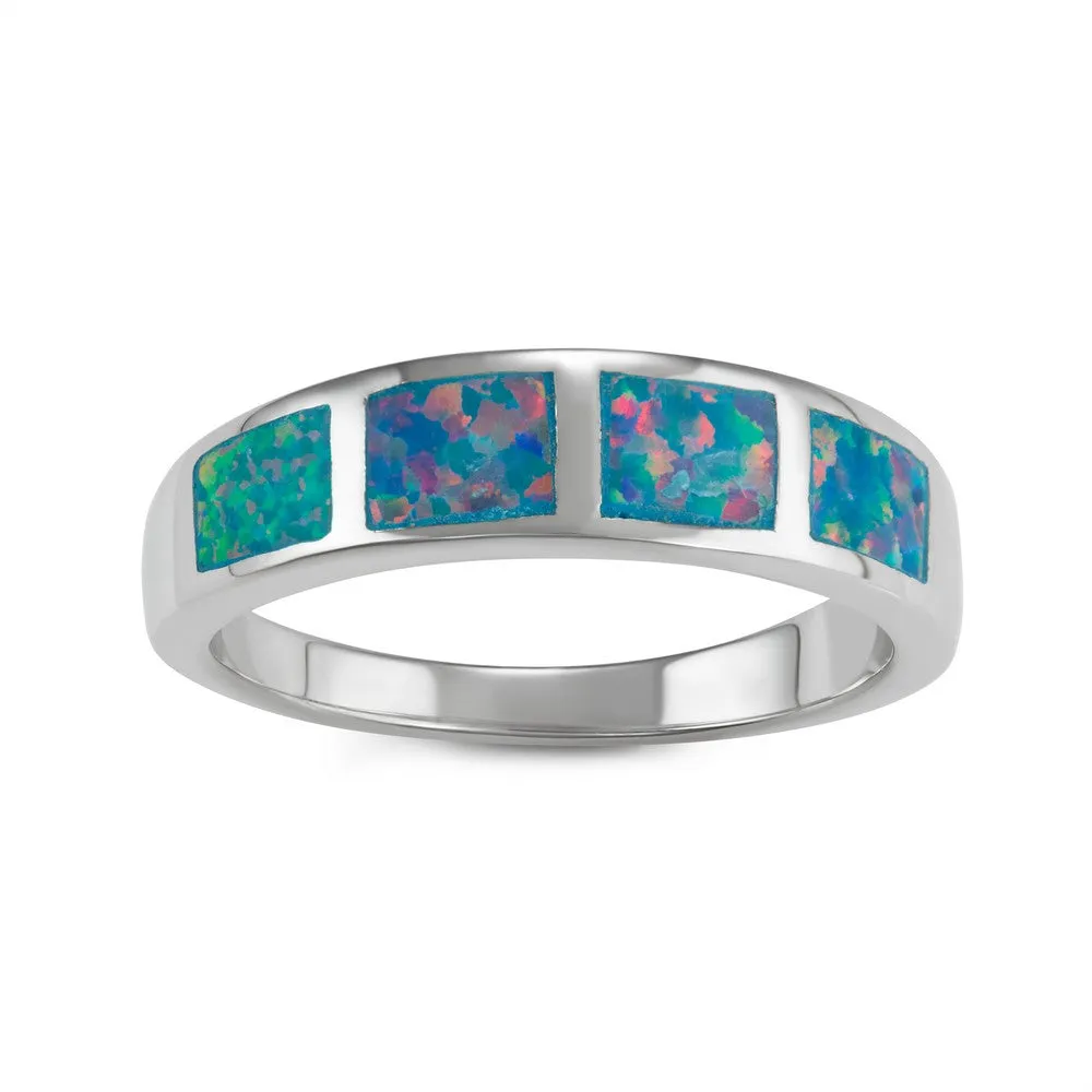 Classic Jewelry Opalata Women's Blue Green Fire Opal Squares Ring - W-1563