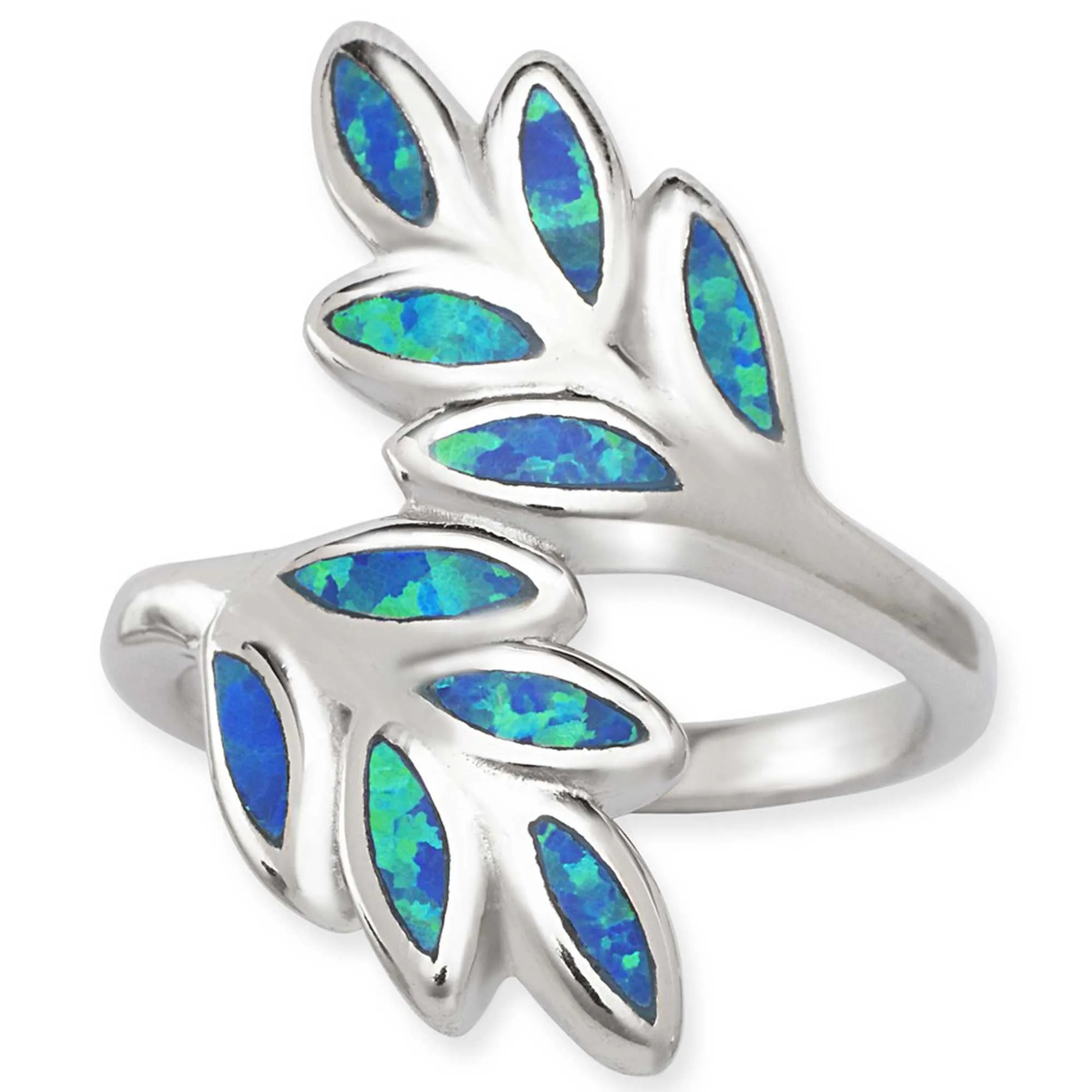 Classic Jewelry Opalata Women's Blue Inlay Opal Double Leaf Ring - W-1397