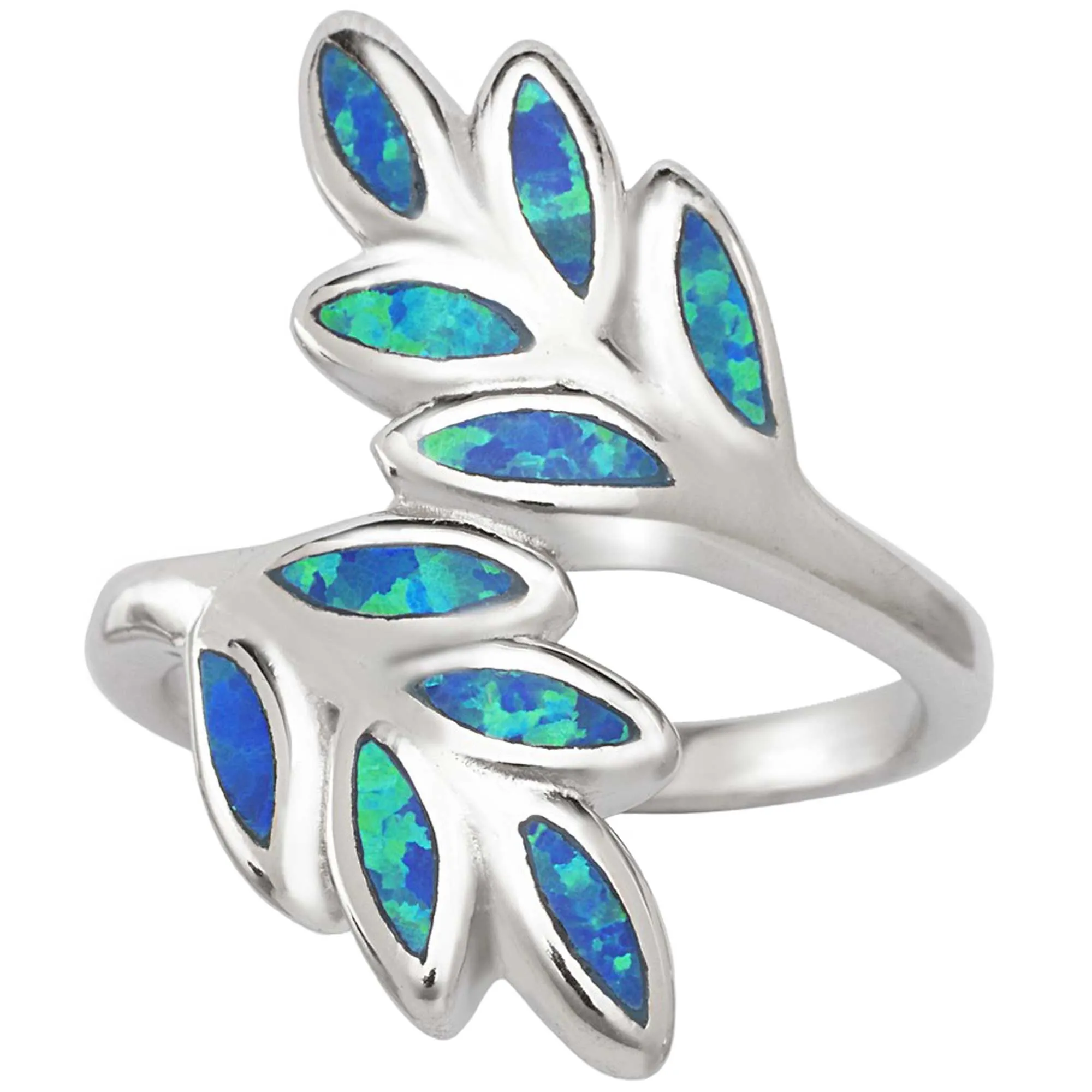 Classic Jewelry Opalata Women's Blue Inlay Opal Double Leaf Ring - W-1397