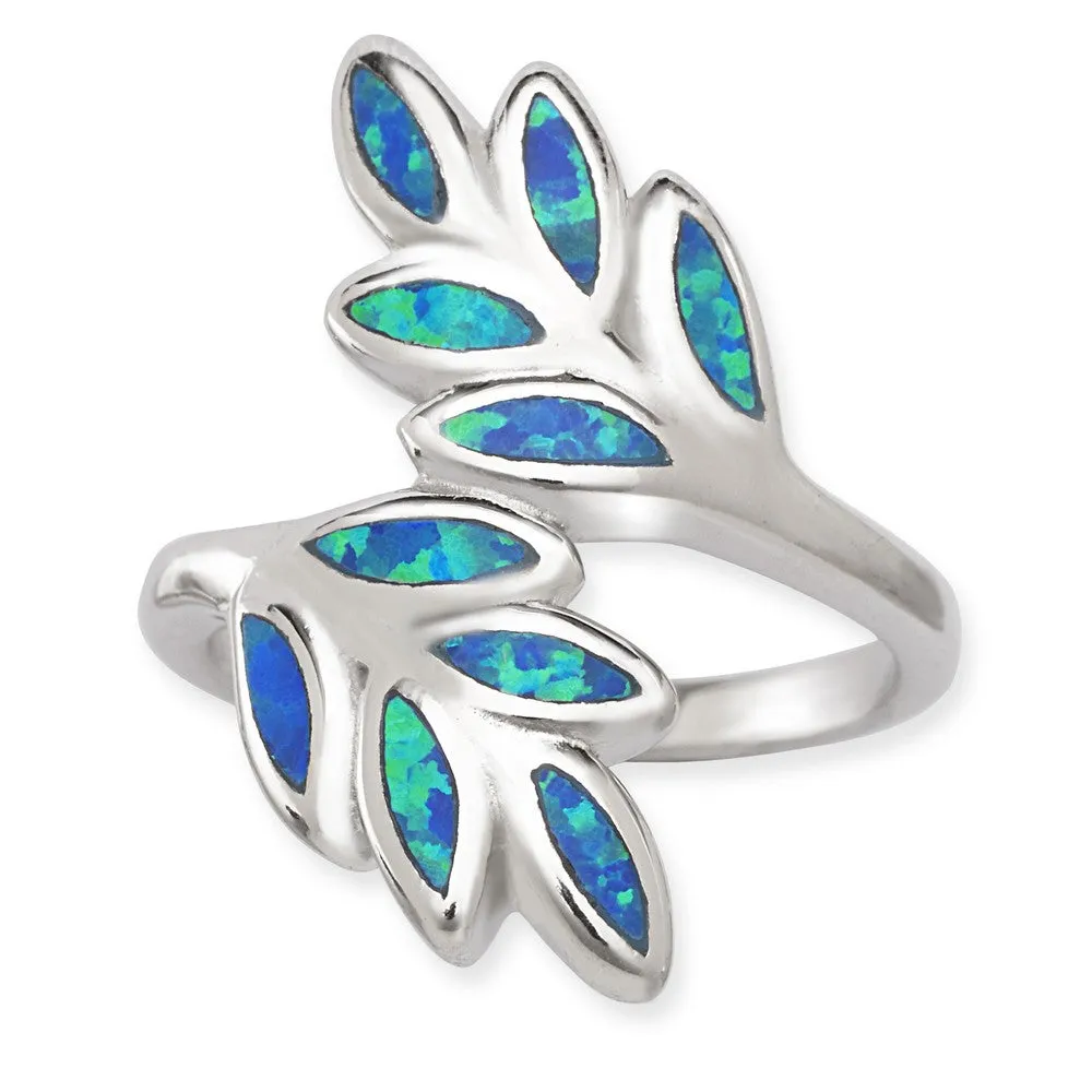 Classic Jewelry Opalata Women's Blue Inlay Opal Double Leaf Ring - W-1397