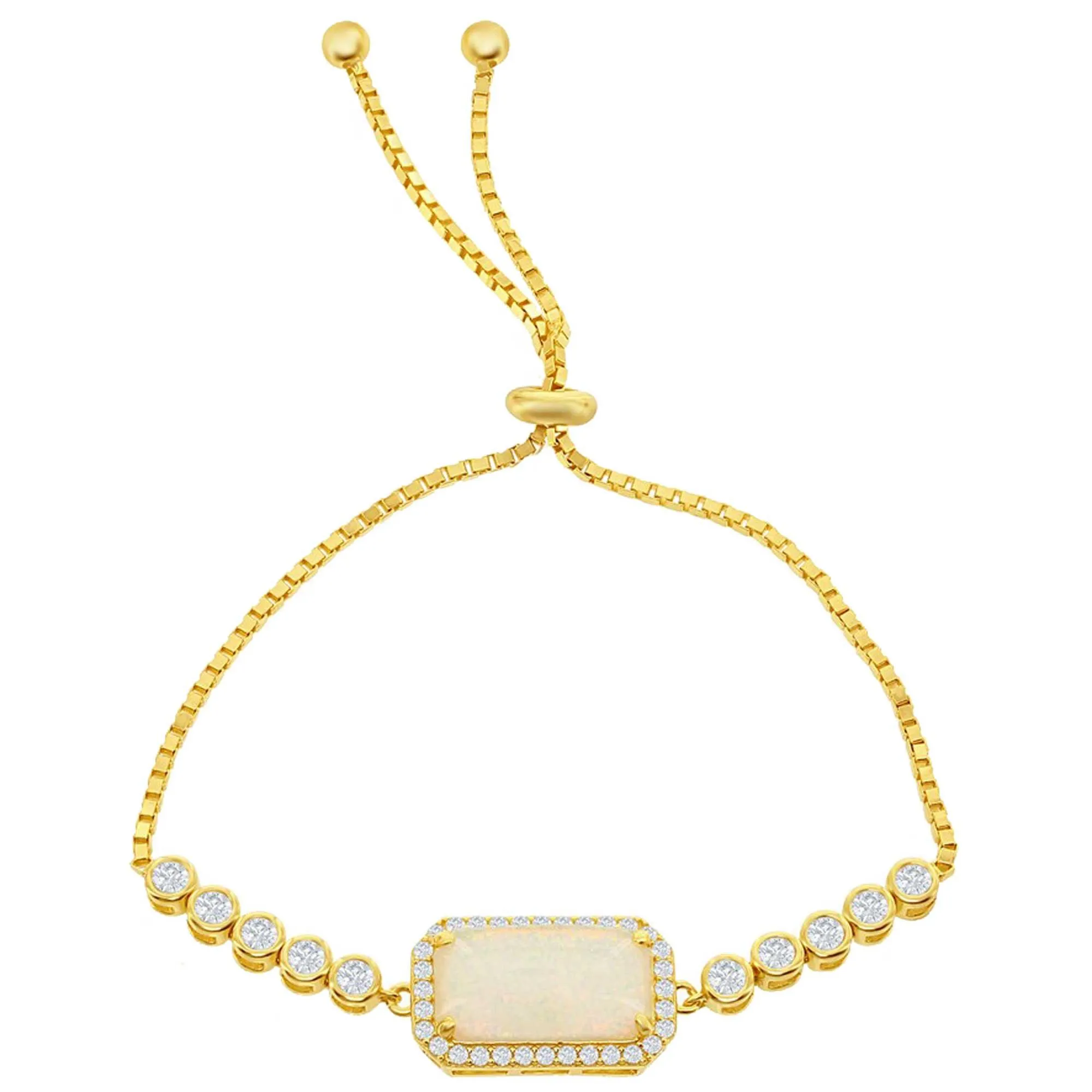Classic Jewelry Opalata Women's Bracelet - Gold Tone White Opal with CZ Adjustable Bolo | T-7691-GP