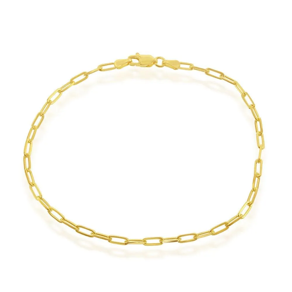 Classic Jewelry Sterling Silver 2.8mm Paper Clip Anklet - Gold Plated