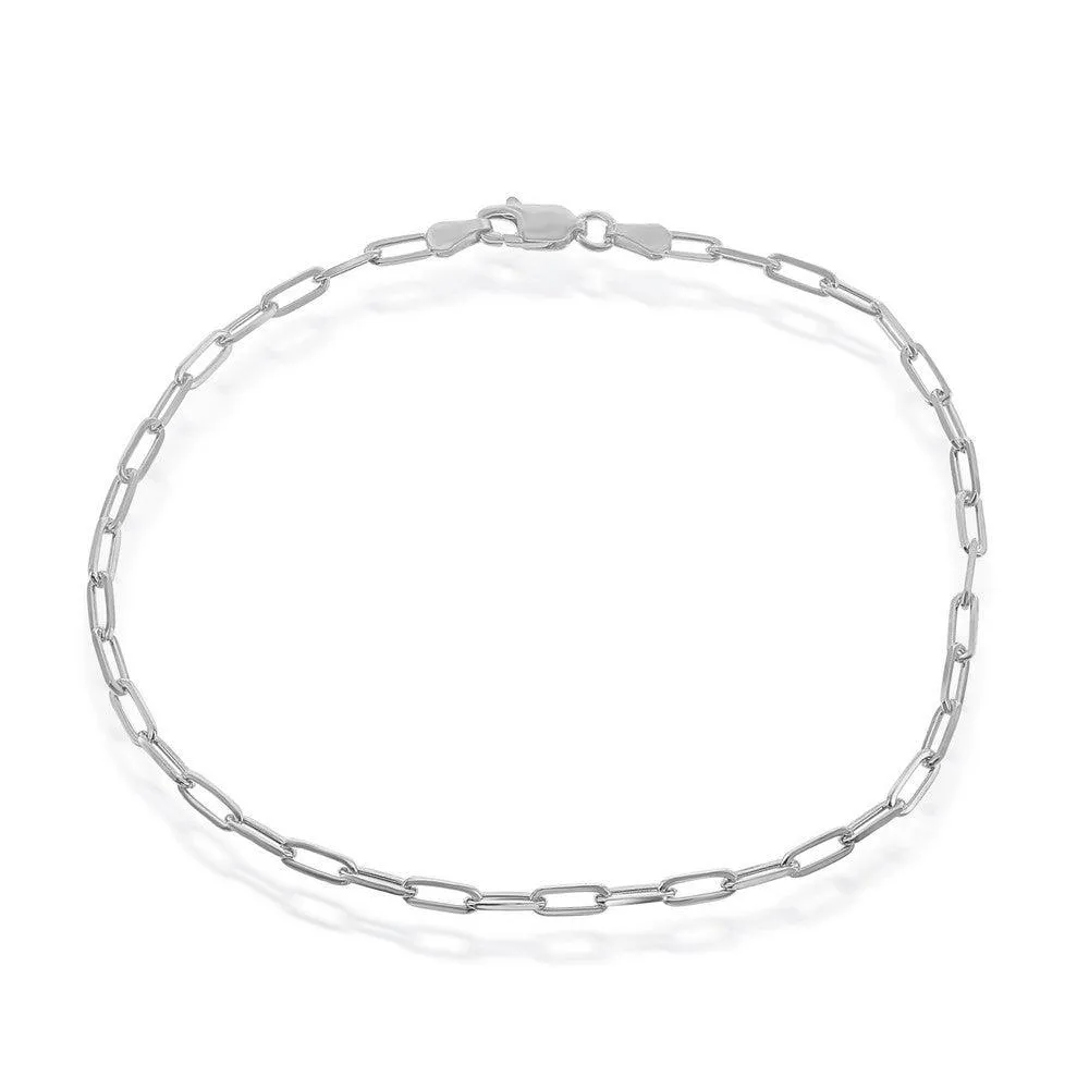 Classic Jewelry Sterling Silver 2.8mm Paper Clip Anklet - Rhodium Plated