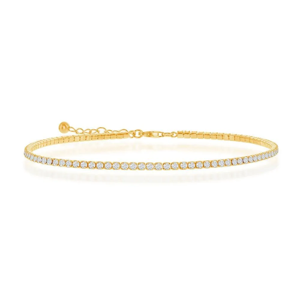 Classic Jewelry Sterling Silver 2mm CZ Tennis Anklet - Gold Plated