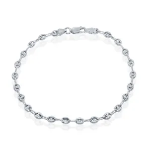Classic Jewelry Sterling Silver 4mm Puffed Marina Anklet - Rhodium Plated