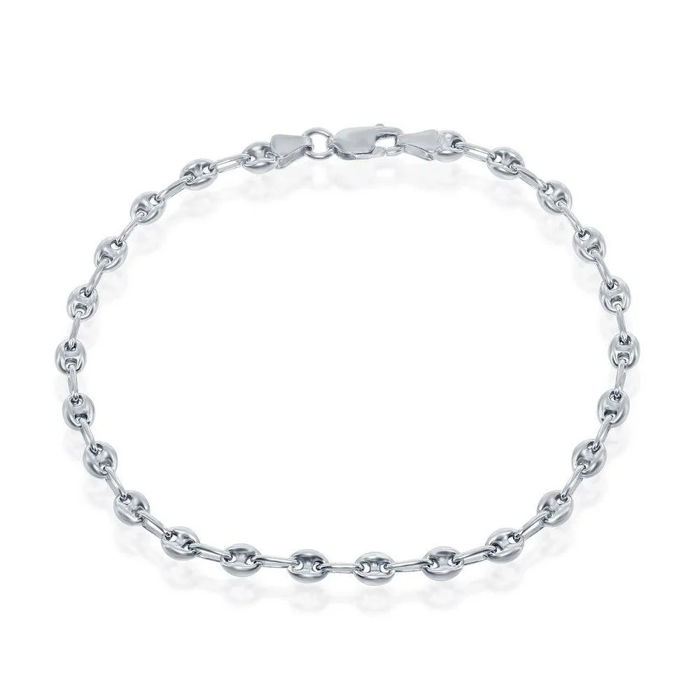 Classic Jewelry Sterling Silver 4mm Puffed Marina Anklet - Rhodium Plated