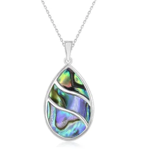 Classic Jewelry Sterling Silver Abalone Waves Teardrop Pendant
