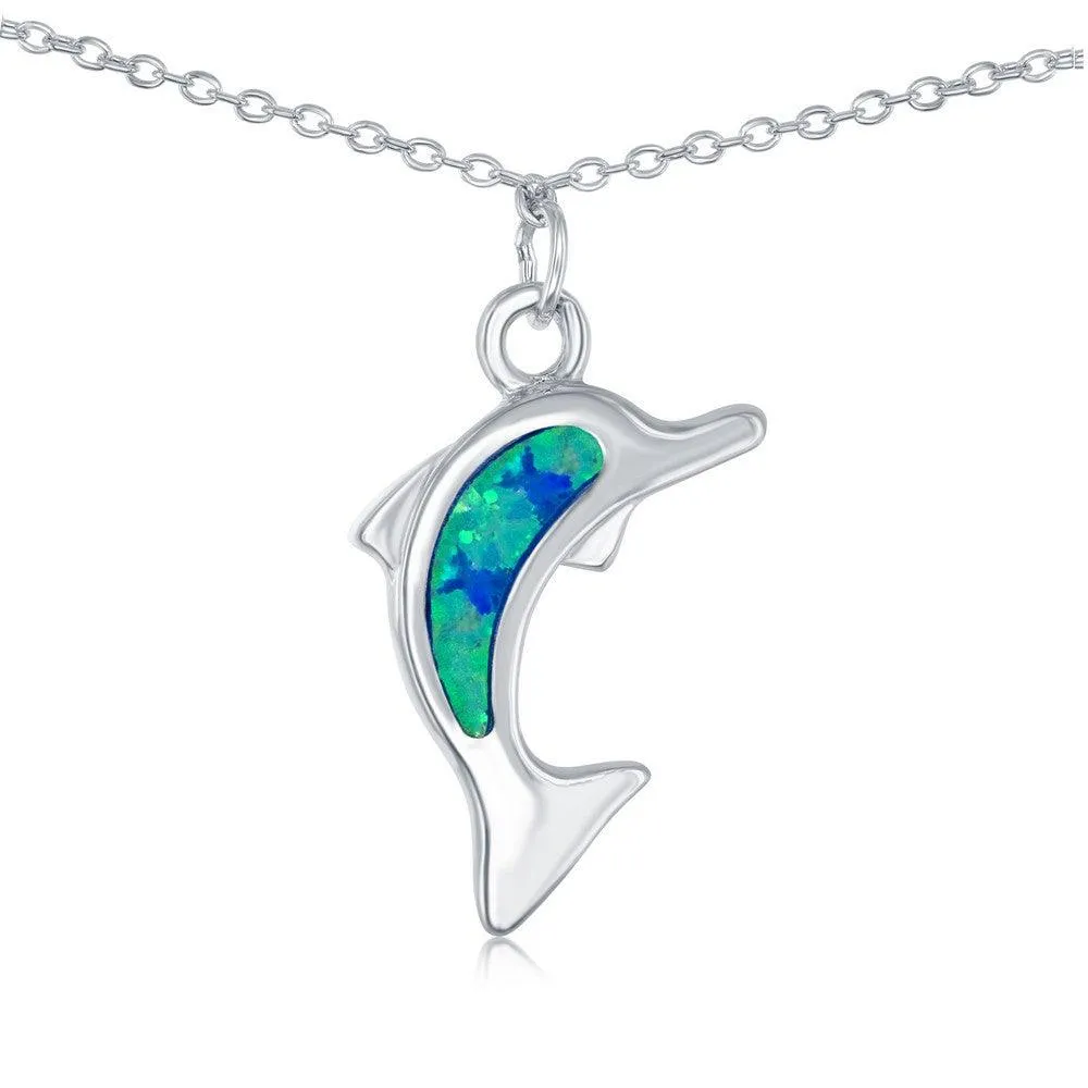 Classic Jewelry Sterling Silver Blue Inlay Opal Dolphin Anklet
