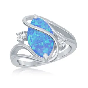 Classic Jewelry Sterling Silver Blue Inlay Opal Oval Twist With CZ Ring