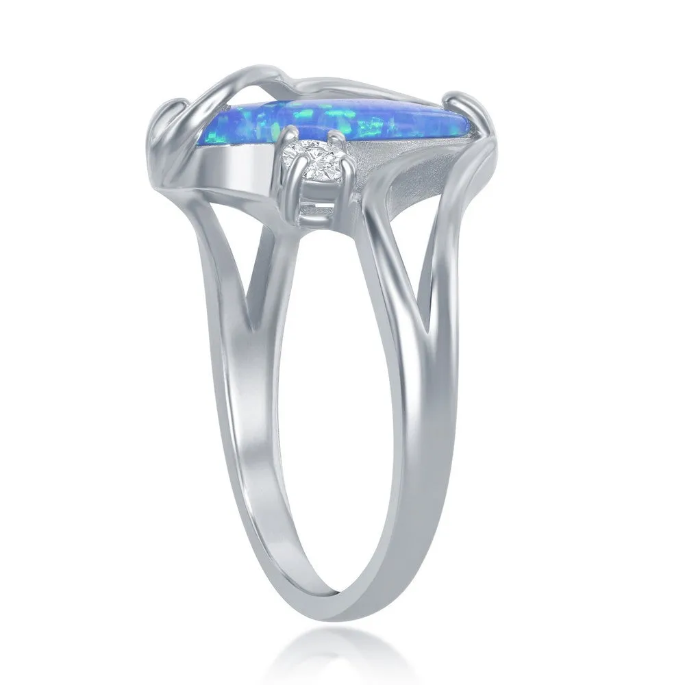 Classic Jewelry Sterling Silver Blue Inlay Opal Oval Twist With CZ Ring