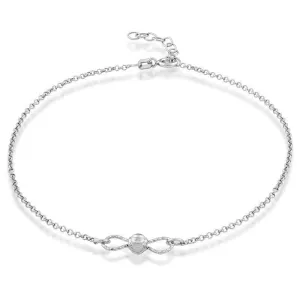 Classic Jewelry Sterling Silver Bow Tie with Center Diamond Cut Bead Anklet
