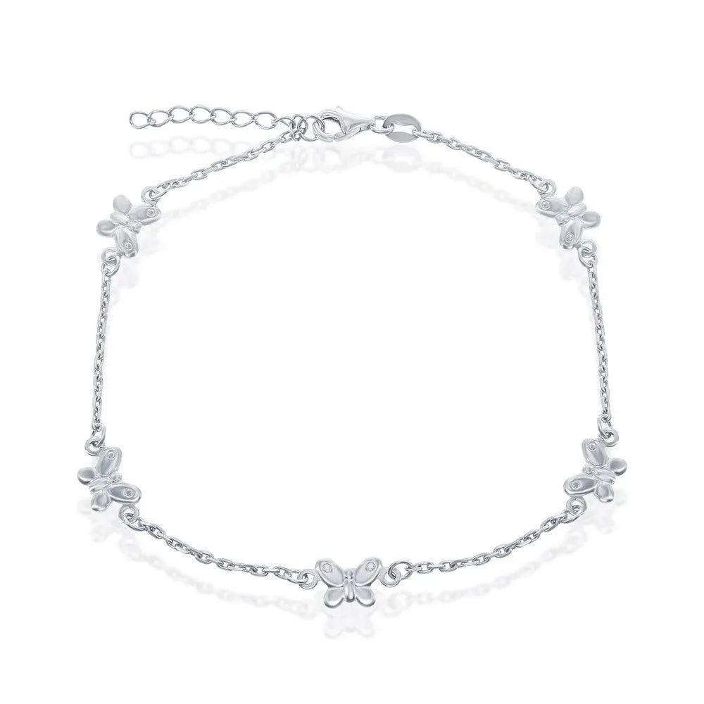 Classic Jewelry Sterling Silver Butterfly Anklet