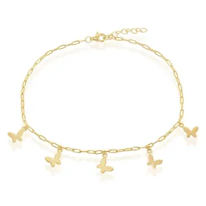 Classic Jewelry Sterling Silver Butterfly Charms Paperclip Anklet - Gold Plated