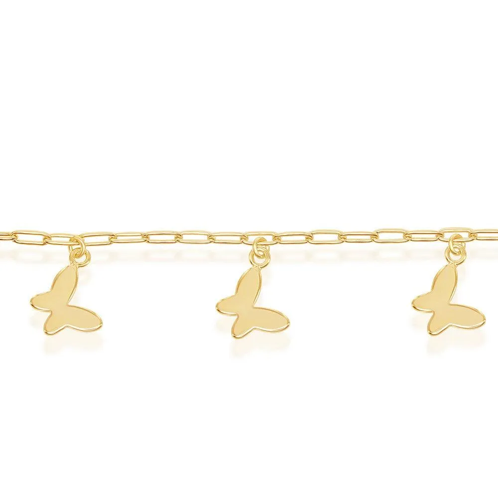 Classic Jewelry Sterling Silver Butterfly Charms Paperclip Anklet - Gold Plated