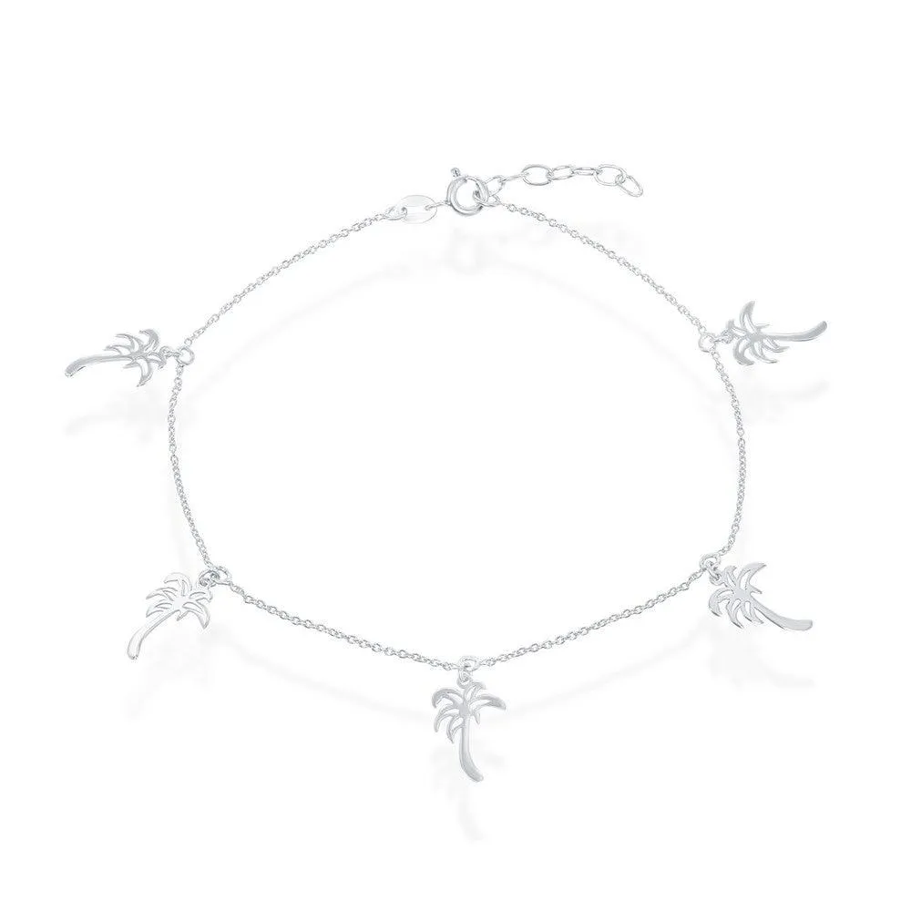 Classic Jewelry Sterling Silver Dangling Palm Trees Anklet