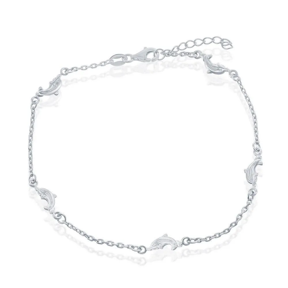Classic Jewelry Sterling Silver Dolphins Anklet