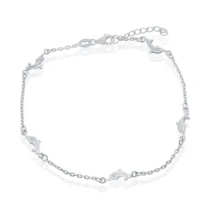 Classic Jewelry Sterling Silver Dolphins Anklet