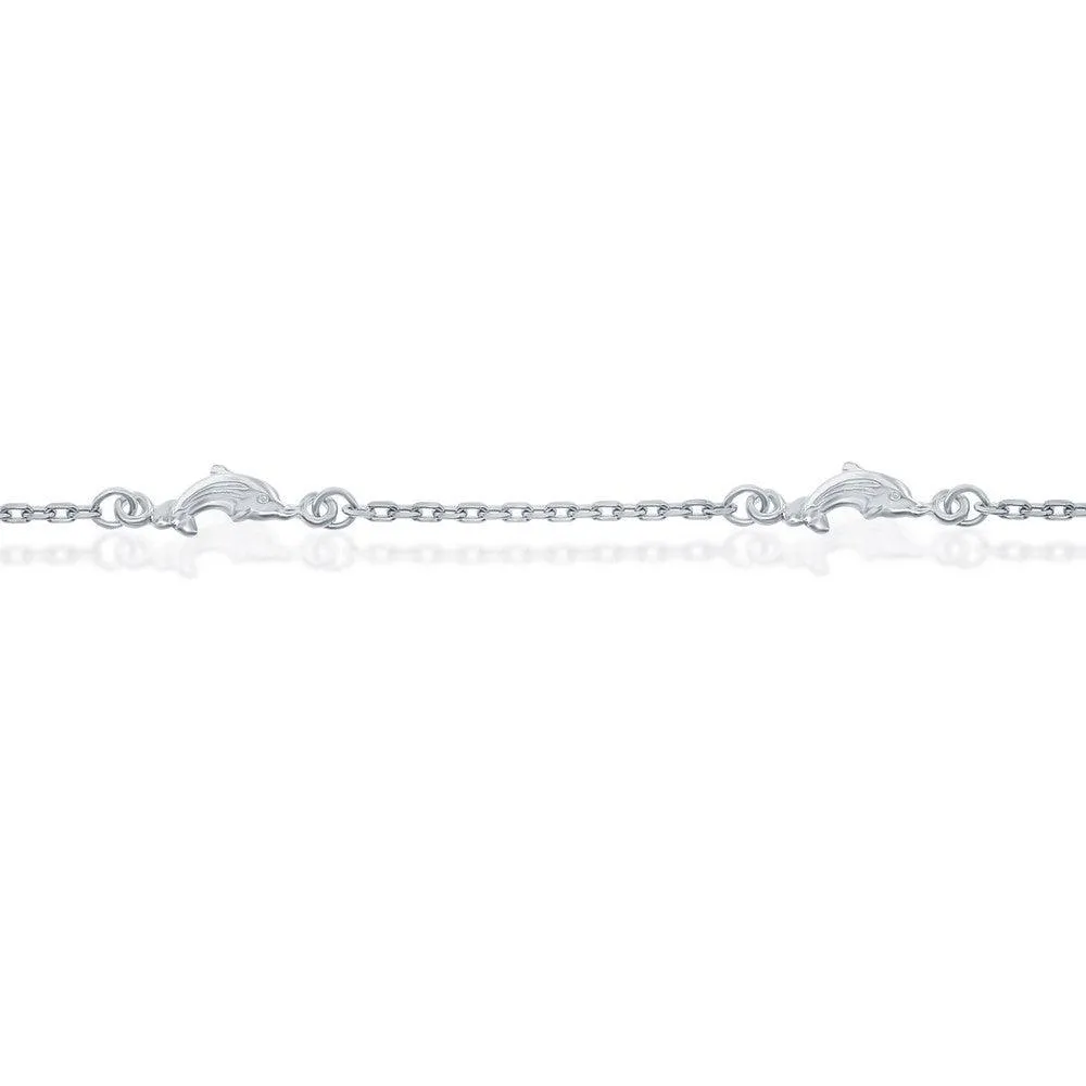 Classic Jewelry Sterling Silver Dolphins Anklet