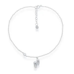 Classic Jewelry Sterling Silver Double Flip Flop with Single CZ Anklet