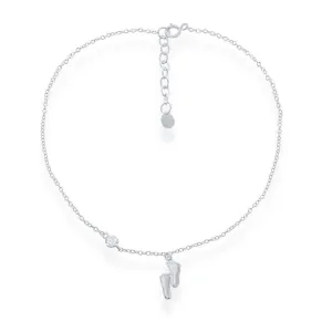 Classic Jewelry Sterling Silver Foot Prints with Single CZ Anklet