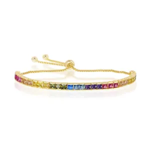 Classic Jewelry Sterling Silver GP Rainbow CZ Channel-Setting Bolo Bracelet