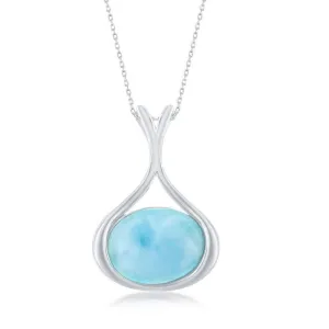 Classic Jewelry Sterling Silver Long Oval Larimar Pendant