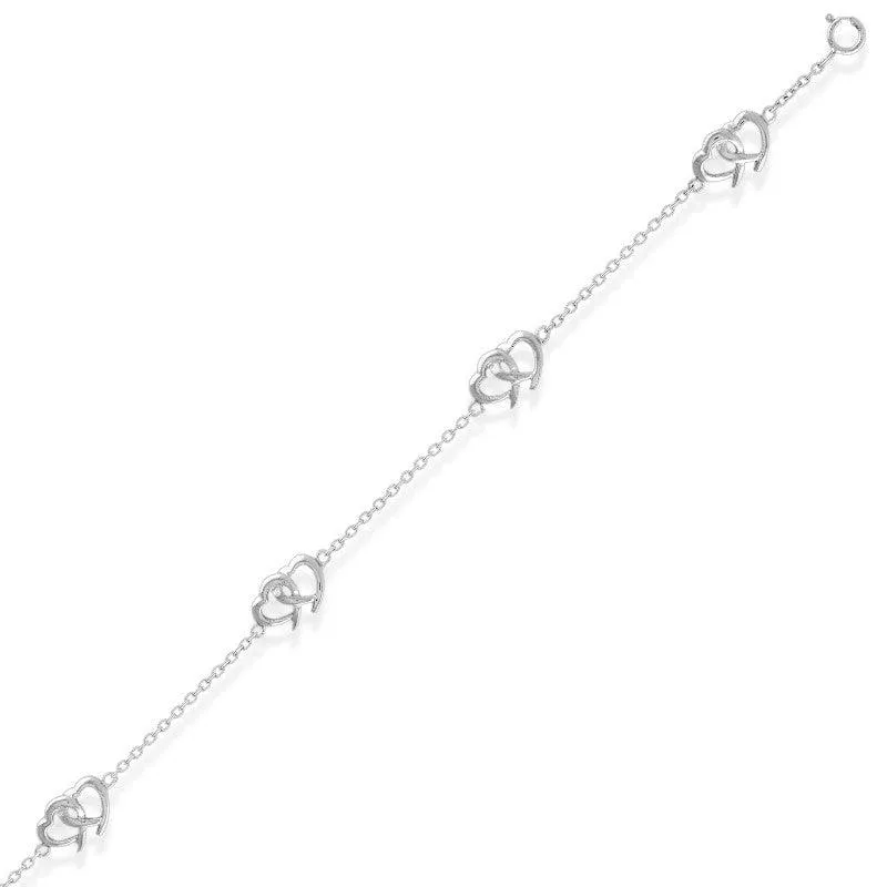 Classic Jewelry Sterling Silver Multi Interlocking Hearts Anklet