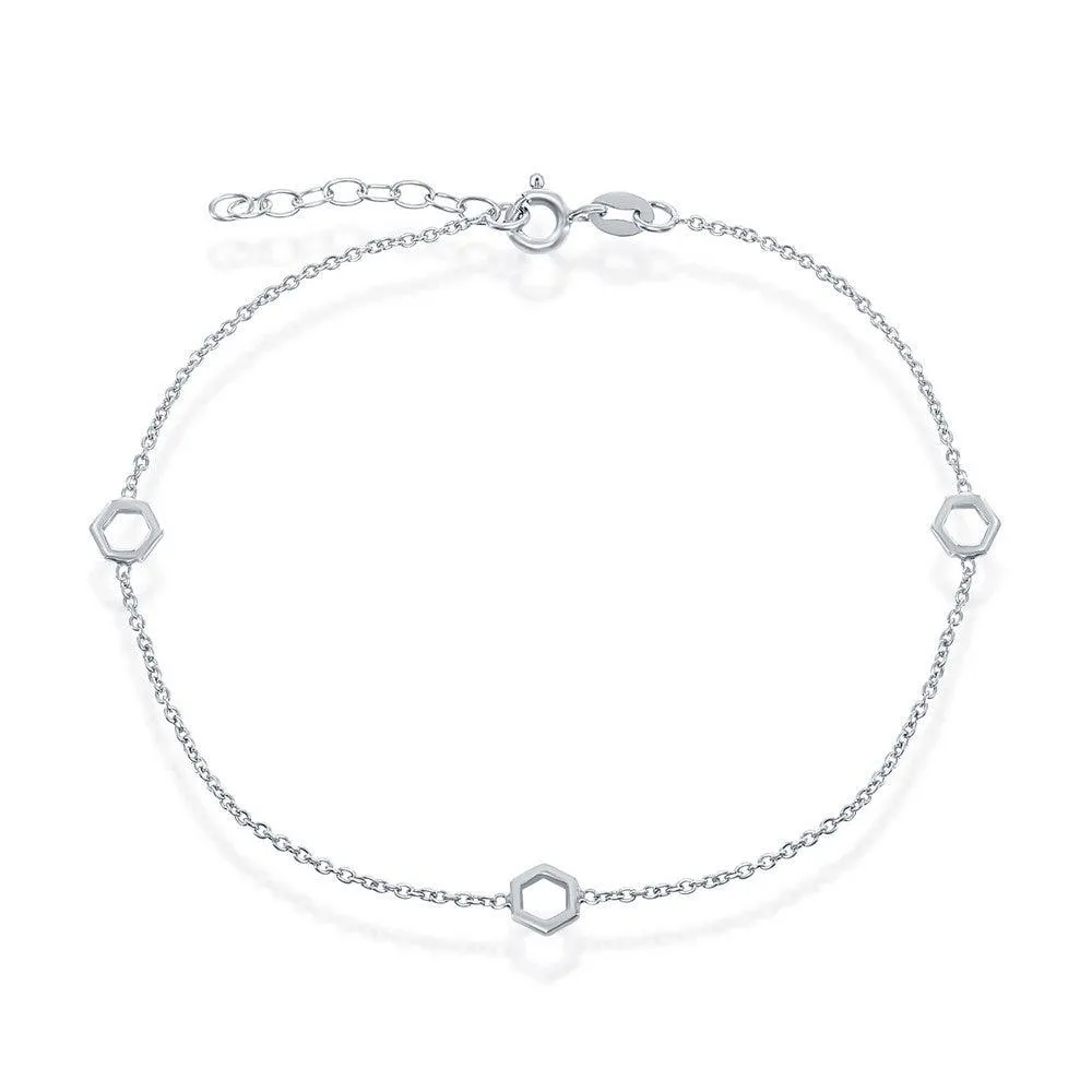 Classic Jewelry Sterling Silver Open Hexagon Anklet