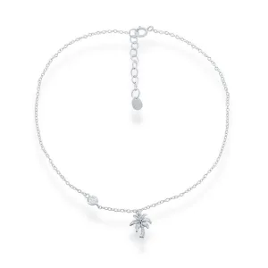 Classic Jewelry Sterling Silver Palm Tree with Single Cubic Zirconia Anklet