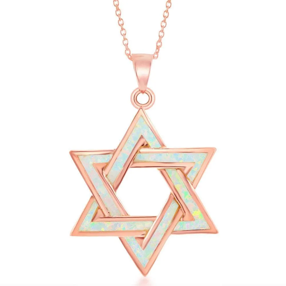 Classic Jewelry Sterling Silver Rose GP White Inlay Opal Star of David Pendant
