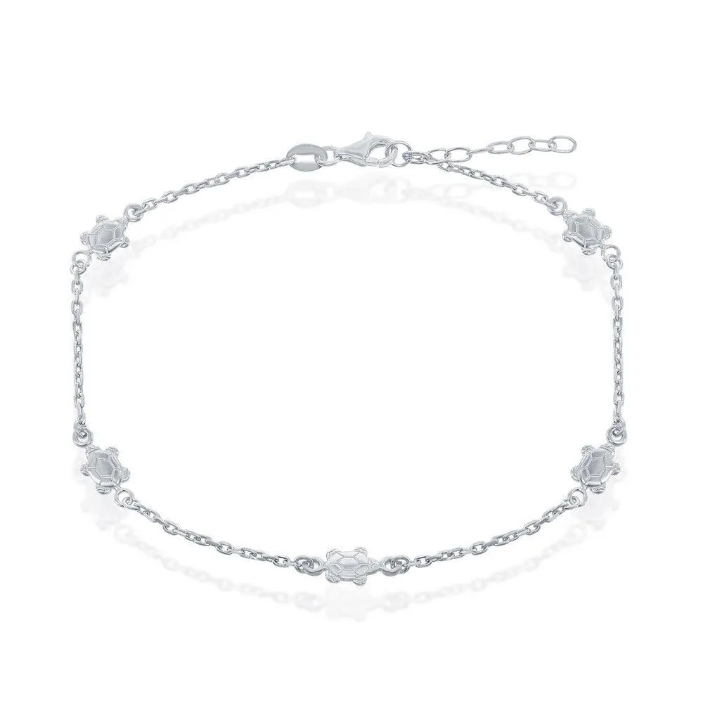 Classic Jewelry Sterling Silver Turtles Anklet
