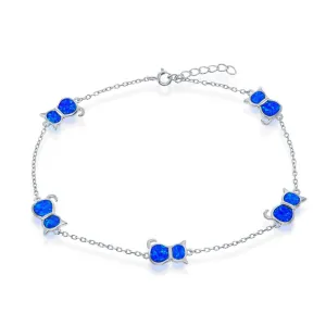Classic Jewelry Women's Anklet - Sterling Silver Blue Inlay Opal Cat | R-9235