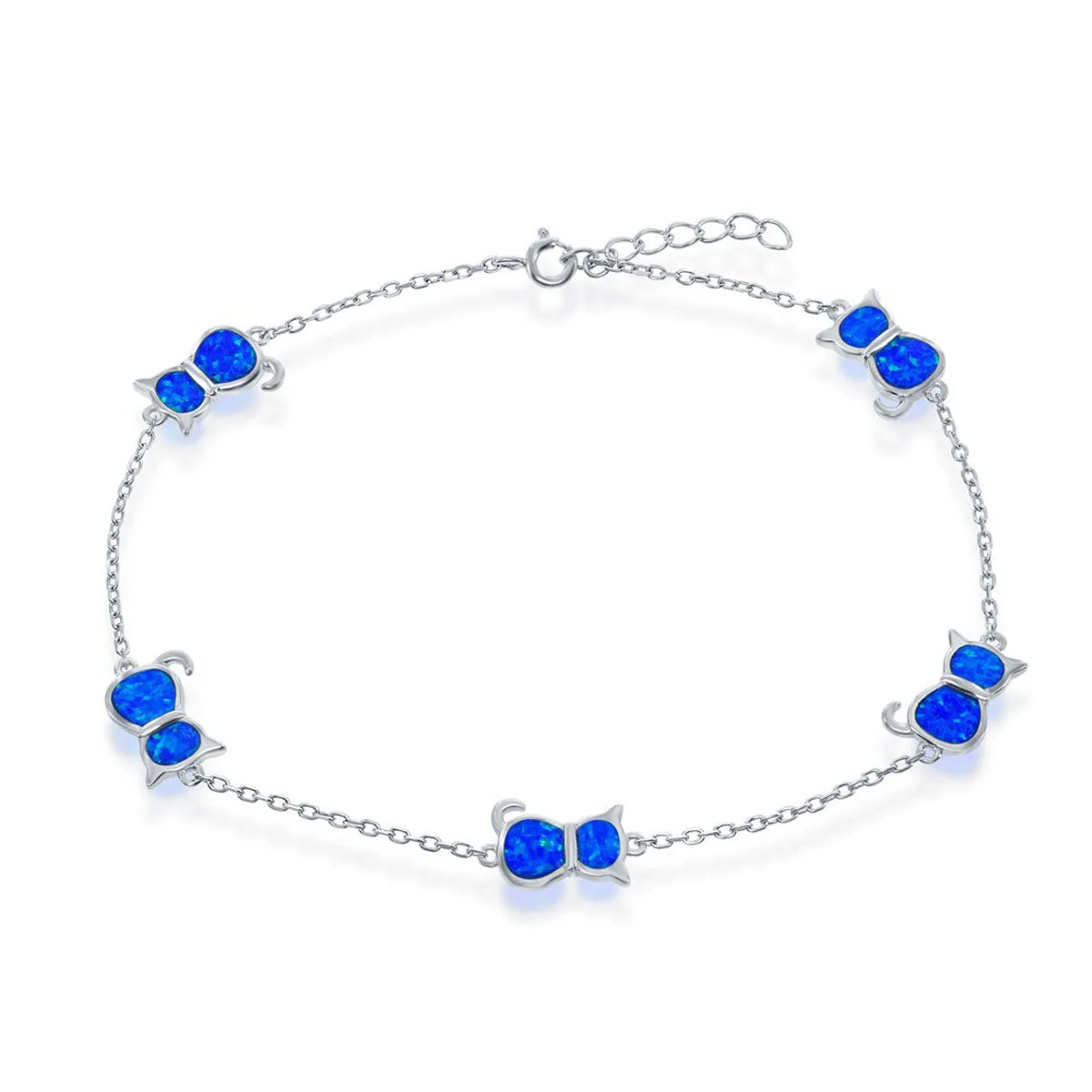 Classic Jewelry Women's Anklet - Sterling Silver Blue Inlay Opal Cat | R-9235