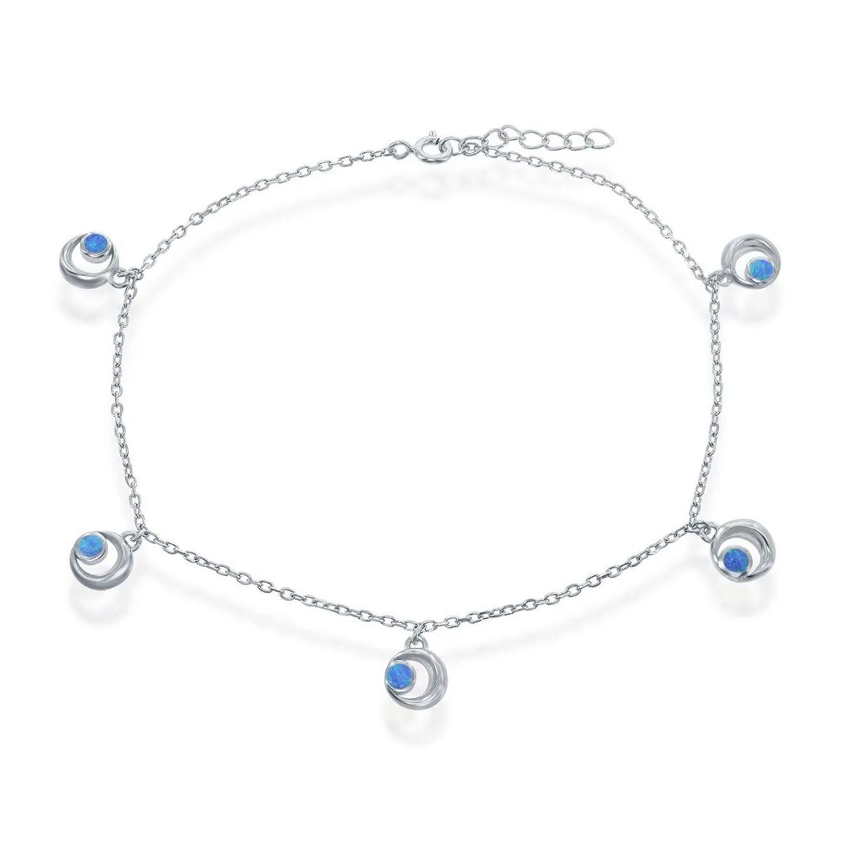 Classic Jewelry Women's Anklet - Sterling Silver Blue Opal Crescent Moon | R-9239