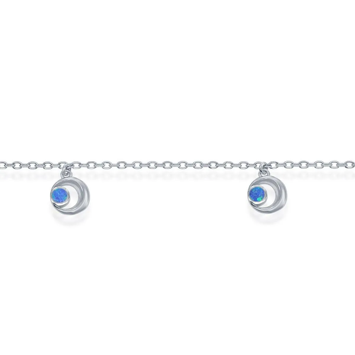 Classic Jewelry Women's Anklet - Sterling Silver Blue Opal Crescent Moon | R-9239
