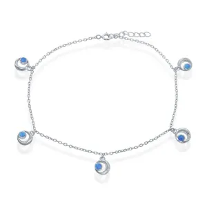 Classic Jewelry Women's Anklet - Sterling Silver Blue Opal Crescent Moon | R-9239