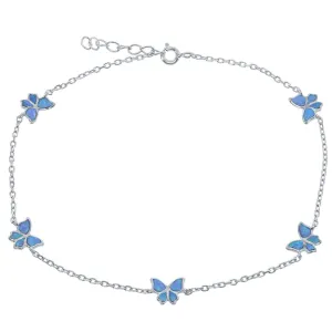Classic Jewelry Women's Anklet - Sterling Silver Material Blue Opal Butterfly Design | R-9237