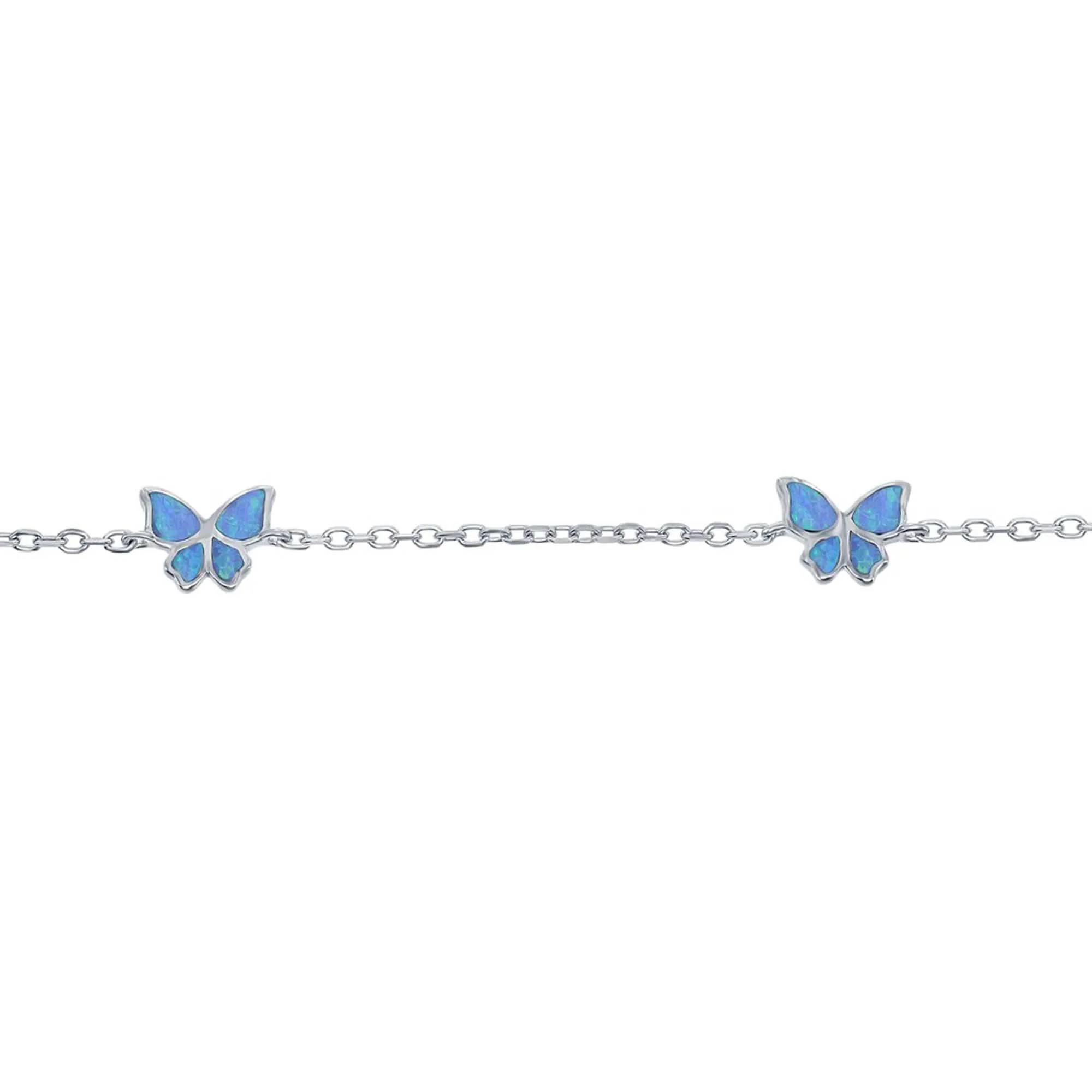 Classic Jewelry Women's Anklet - Sterling Silver Material Blue Opal Butterfly Design | R-9237