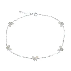 Classic Jewelry Women's Anklet - Sterling Silver White Opal Butterfly | R-9238