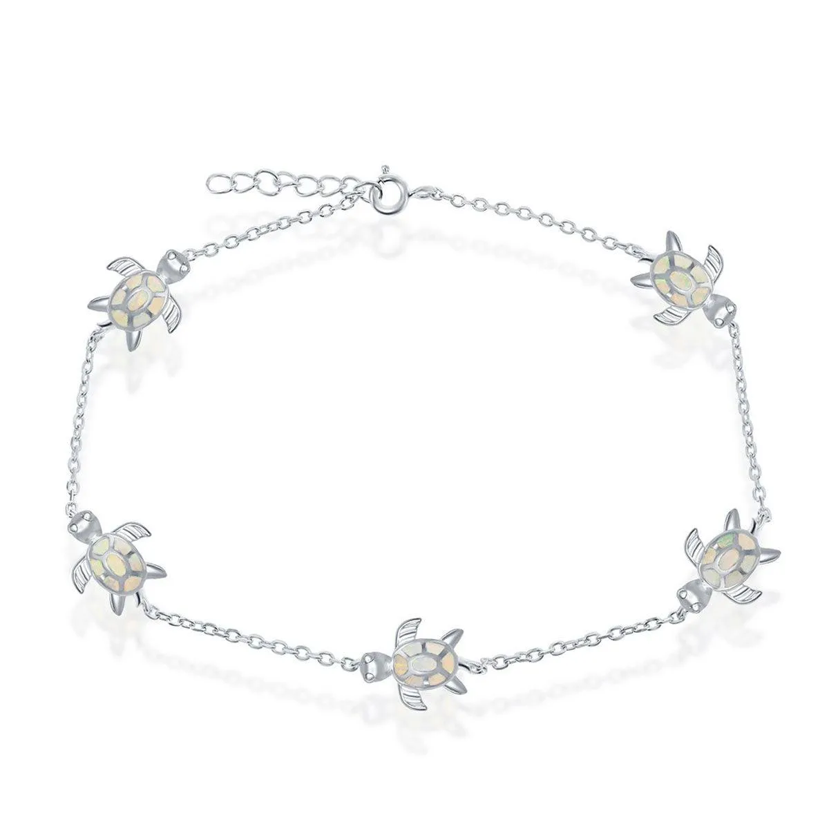 Classic Jewelry Women's Anklet - Sterling Silver White Opal Turtle | R-9234