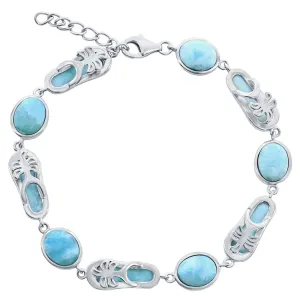 Classic Jewelry Women's Bracelet - Silver Oval and Flip Flop Larimar | T-8055