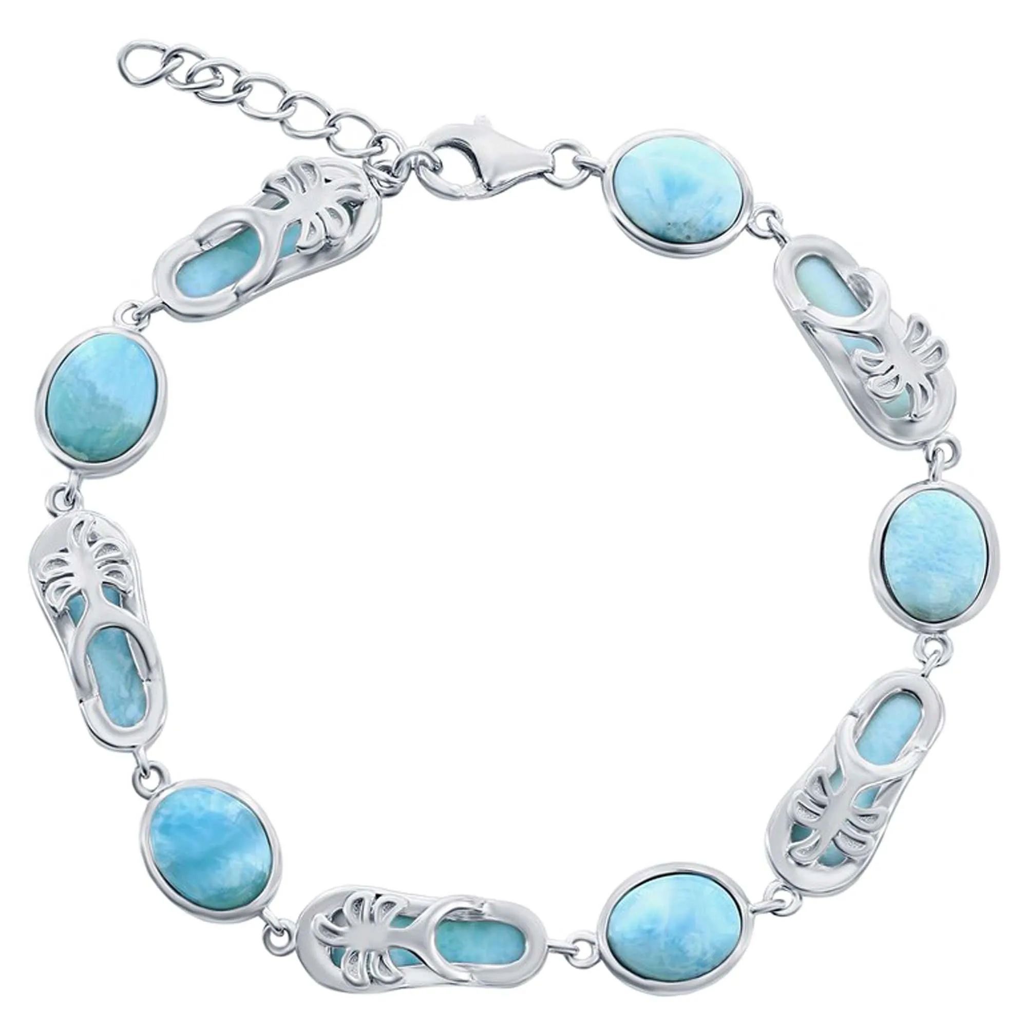 Classic Jewelry Women's Bracelet - Silver Oval and Flip Flop Larimar | T-8055
