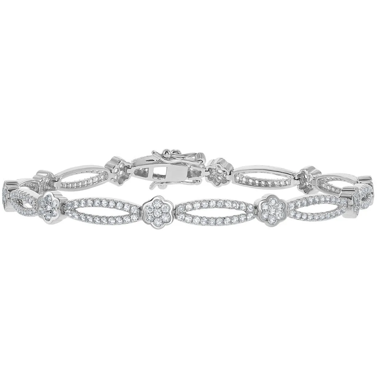 Classic Jewelry Women's Bracelet - Sterling Silver Flower and Open Oval Topaz | BLT-7366