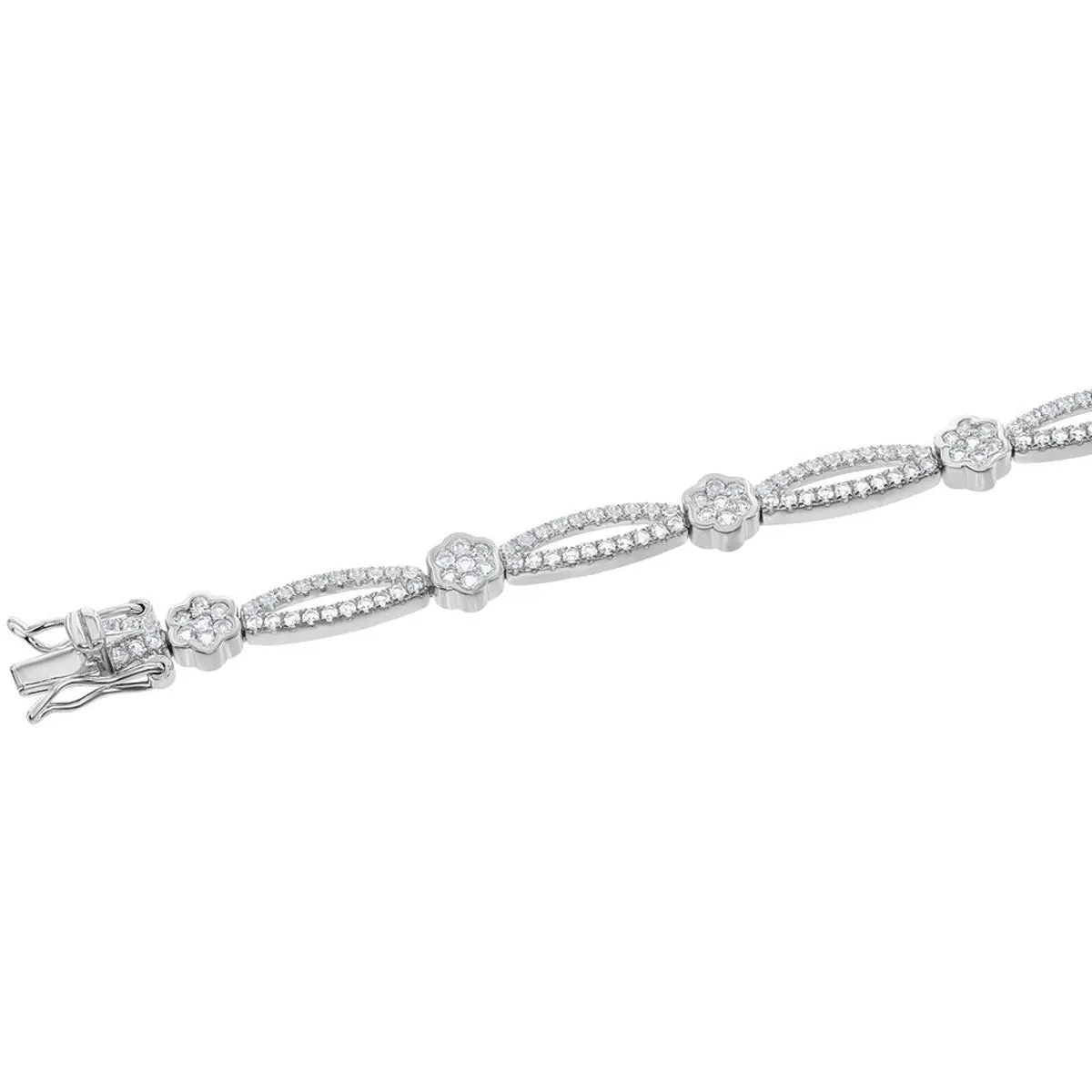 Classic Jewelry Women's Bracelet - Sterling Silver Flower and Open Oval Topaz | BLT-7366