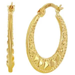 Classic Jewelry Women's Earrings - 14K Yellow Gold Textured 21mm Hoop | 14A-107