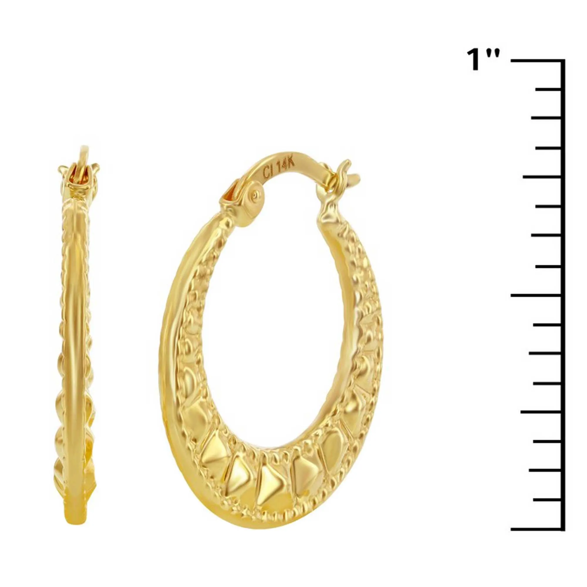 Classic Jewelry Women's Earrings - 14K Yellow Gold Textured 21mm Hoop | 14A-107