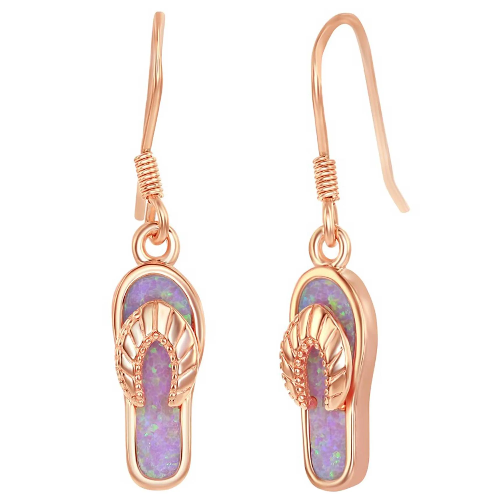 Classic Jewelry Women's Earrings - Rose Gold Plated SS Pink Inlay Opal Flip-Flop | D-6742