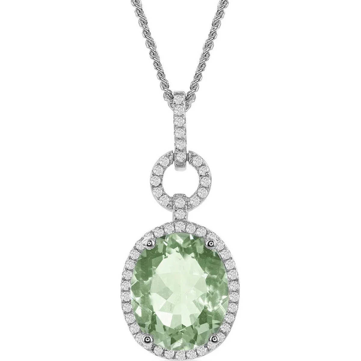 Classic Jewelry Women's Necklace - Green Amethyst Oval with White Topaz Border | BLK-7555