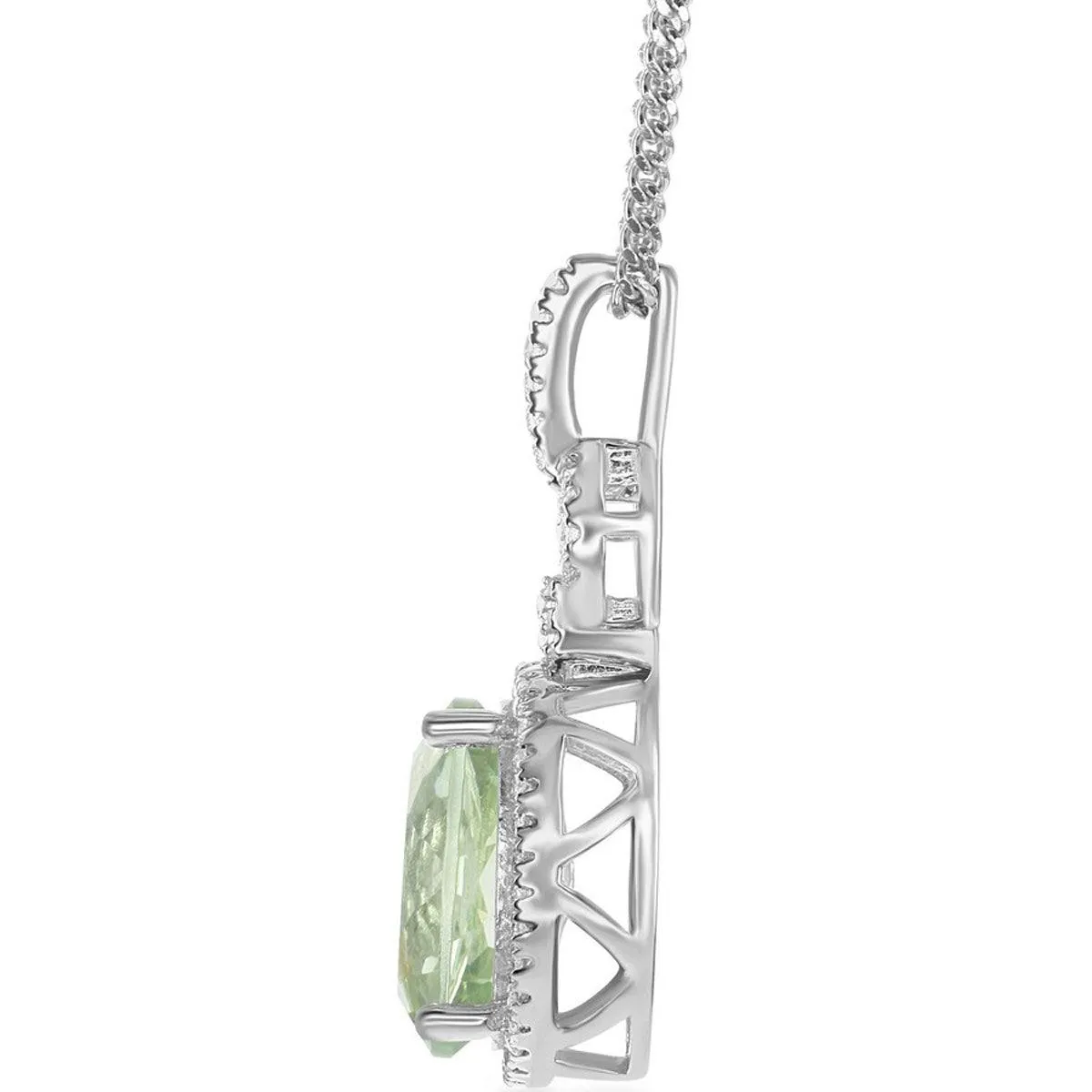 Classic Jewelry Women's Necklace - Green Amethyst Oval with White Topaz Border | BLK-7555
